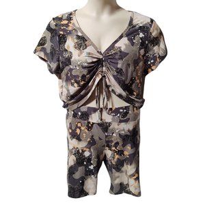 Full Circle Trends 1X 2 Pc Set Ruched Front Tie Short Sleeve Crop Top & Shorts
